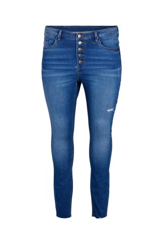 Jean παντελόνι με κουμπιά και φθορές σε denim blue χρώμα